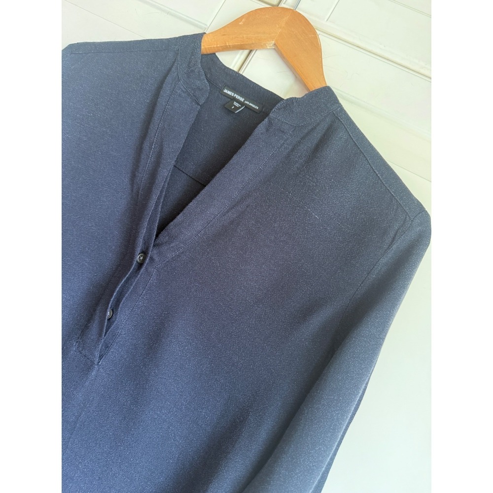 James Perse Navy‎ Blue  Tunic Blouse Split V-Neck Shirt Top Size 1 S Small